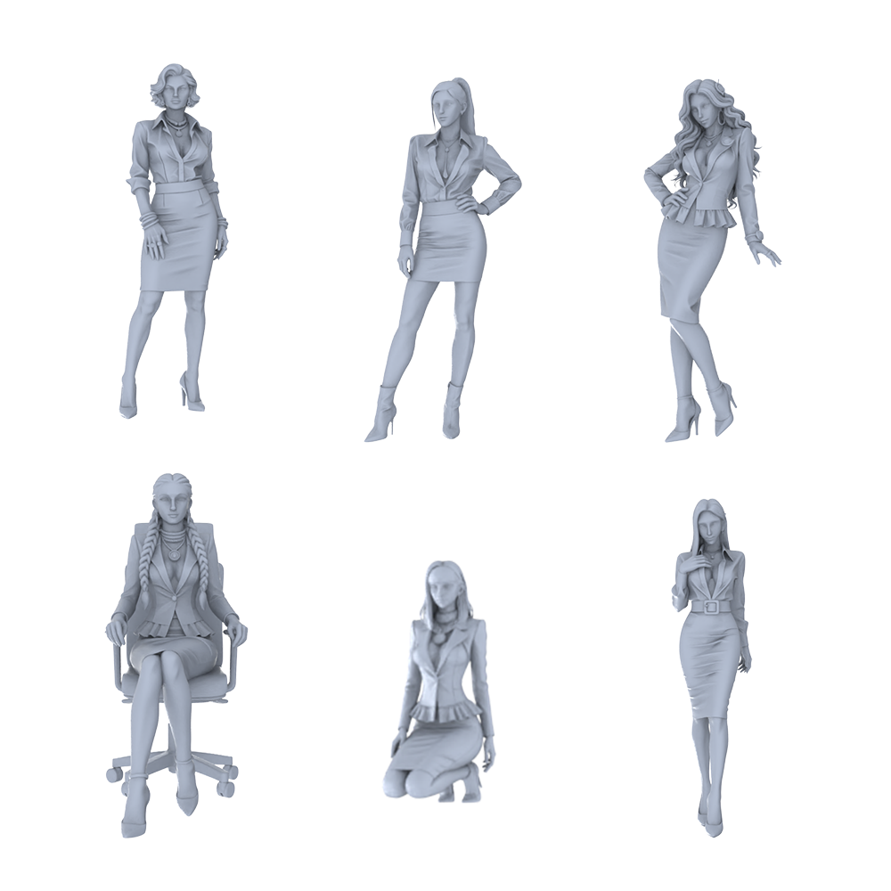 MRY-SFW LYTR707 Modern Figure Female Executive Business Pose 6 pcs Miniature Car Diorama Figures Scene Props Accessories Resin 3D Printed Resin Model Kit by SSMODEL