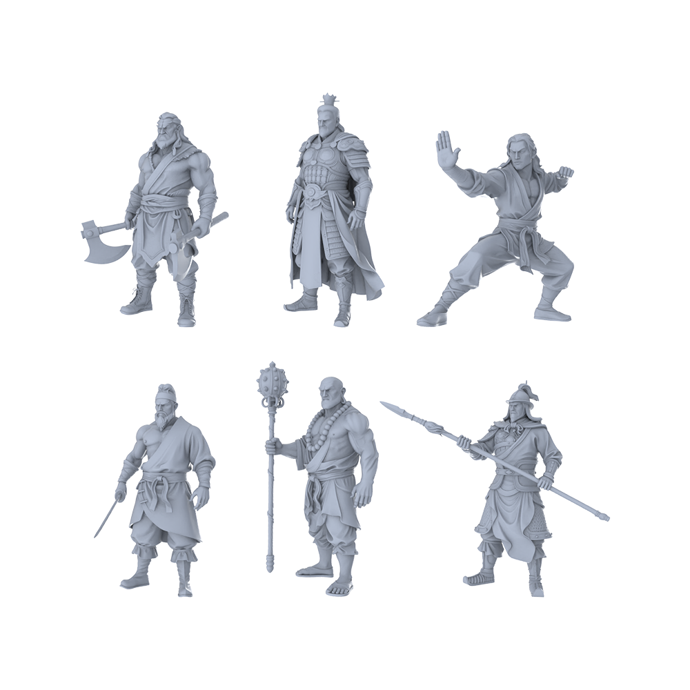 MRY-SFW LYTR517 Ancient Jianghu Heroes Wuxia Group of 6 Miniature Car Diorama Figures Scene Props Accessories Resin 3D Printed Resin Model Kit by SSMODEL