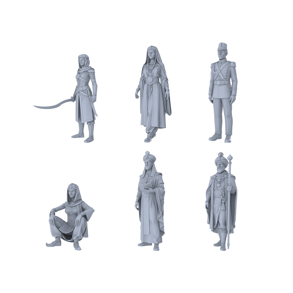 Detail view of MRY-SFW LYTR470 Colonial Era Middle Eastern Diverse Group of 6 Miniature Car Diorama Figures Scene Props Accessories Resin Model