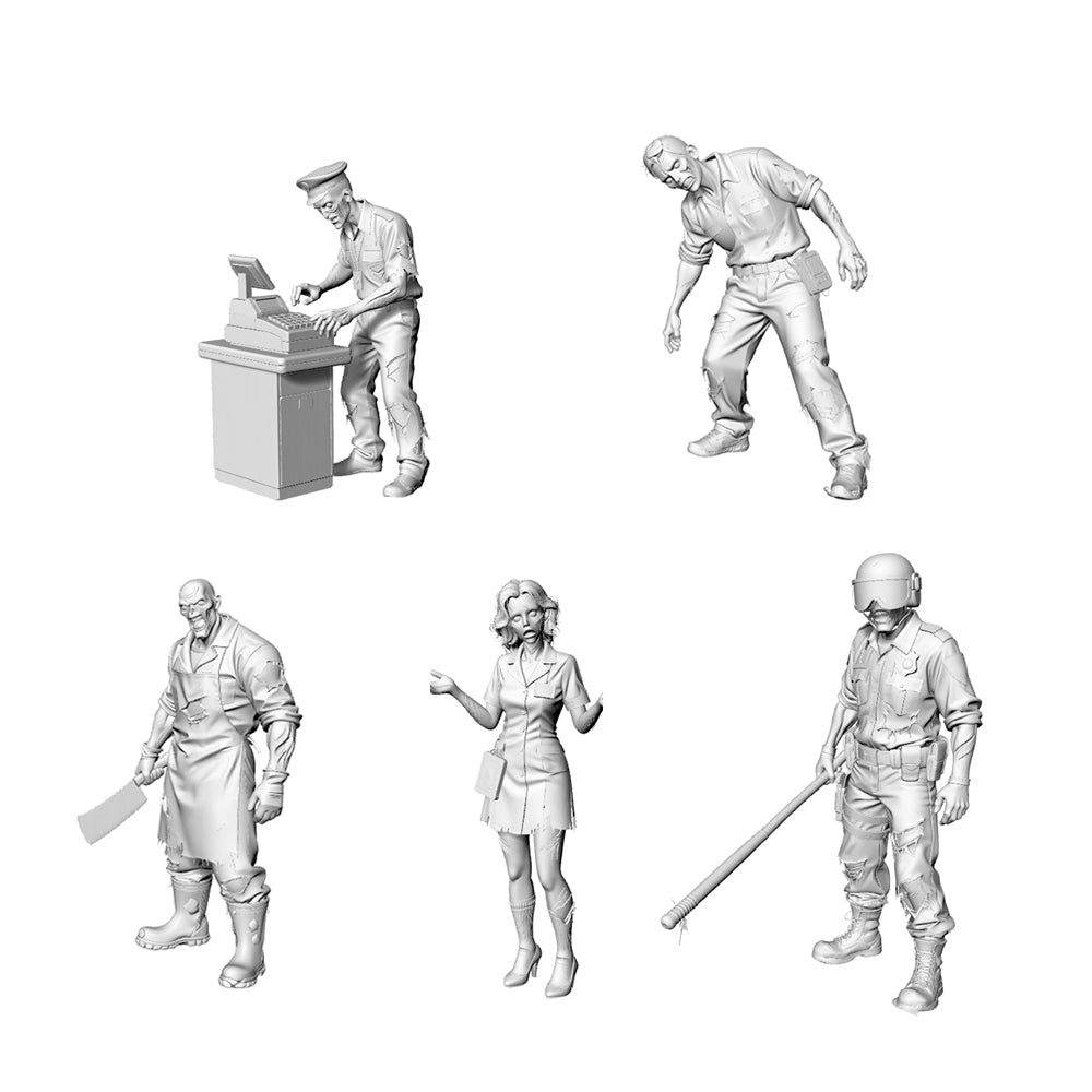 MRY-SFW LYGR311 3D Printed Supermarket Staff Zombies Set - Cashier Stock Clerk Butcher Guide Security Miniature Model Kit 3D Printed Resin Model Kit by SSMODEL