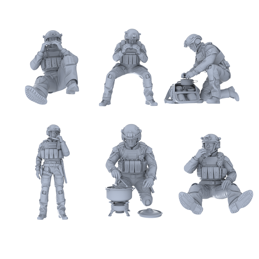 MRY-SFW LYGR561 Modern Miami Special Forces Six-Person Picnic Group 3D Printed Resin Model Kit by SSMODEL