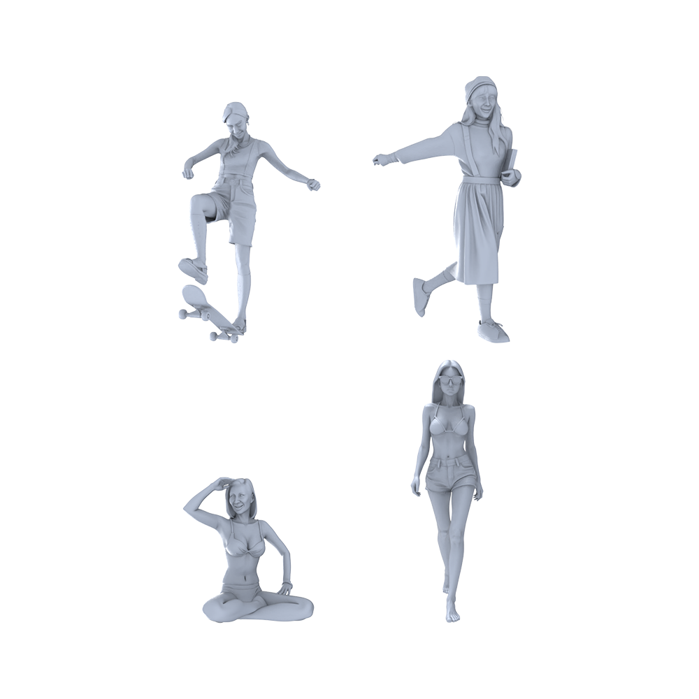 MRY-SFW LYTR487 Modern Energetic Girls Leisure Life Group of 4  Miniature Car Diorama Figures Scene Props Accessories Resin 3D Printed Resin Model Kit by SSMODEL Main image