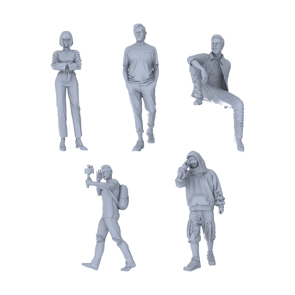 Yao's Studio LYTR221 5-Piece Unpainted Miniature Urban Youth Set - Perfect for Street, Creative Market & Trendy Block Dioramas Miniatures Diorama Resin Figures 3D Printed Resin Model Kit by SSMODEL