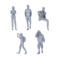 Yao's Studio LYTR221 5-Piece Unpainted Miniature Urban Youth Set - Perfect for Street, Creative Market & Trendy Block Dioramas Miniatures Diorama Resin Figures 3D Printed Resin Model Kit by SSMODEL