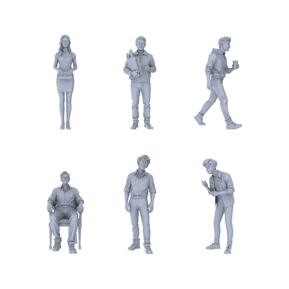 Yao's Studio LYTR227  6-Piece Unpainted Miniature Urban Commute Set - Perfect for Commercial Street & Office Dioramas Miniatures Diorama Resin Figures 3D Printed Resin Model Kit by SSMODEL