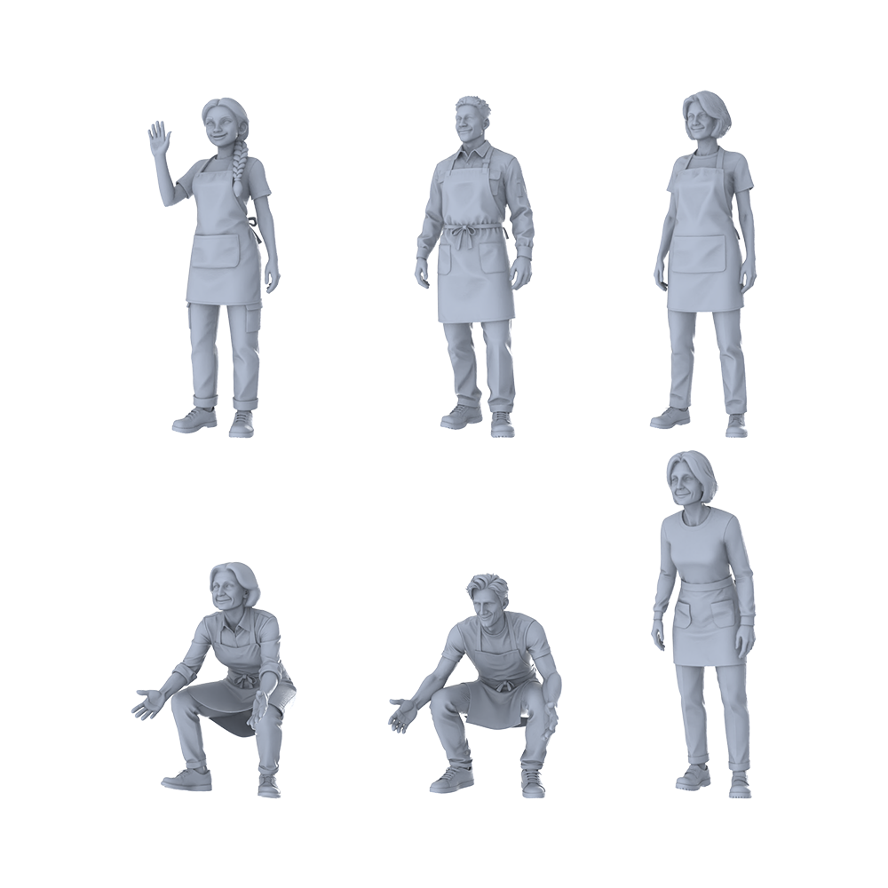 MRY-SFW LYTR383 Food Service Staff 6-Pack, Ideal Restaurant, Tabletop Painting Miniature Car Diorama Figures Scene Props Accessories Resin 3D Printed Resin Model Kit by SSMODEL