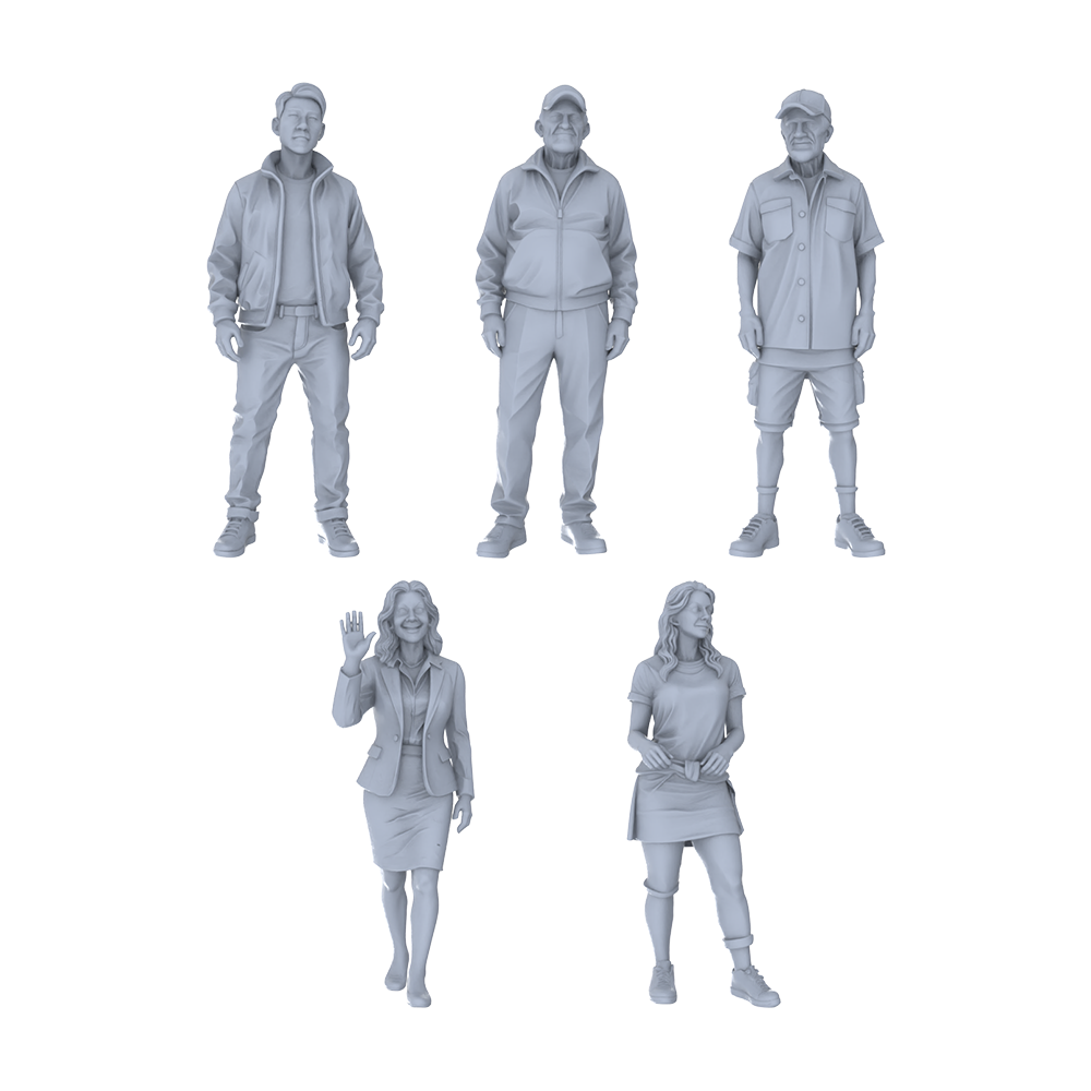 Yao's Studio LYTR218  5-Piece Unpainted Miniature Street Figures - Essential for Diorama Building & Model Painting Hobbyists Miniatures Diorama Resin Figures 3D Printed Resin Model Kit by SSMODEL