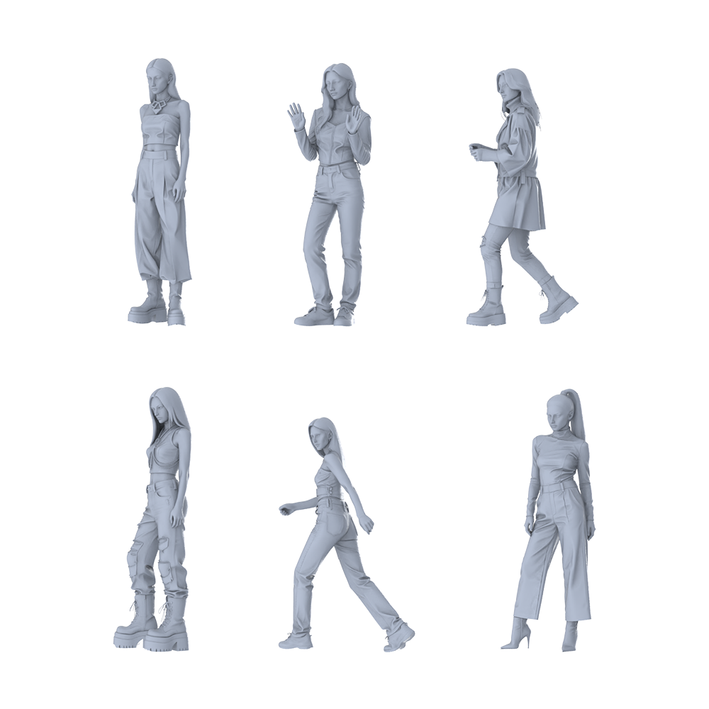 MRY-SFW LYTR659 Modern Trendy Hot Girl Style Young Female Multi-Pose Six-Person Set Miniature Car Diorama Figures Scene Props Accessories Resin 3D Printed Resin Model Kit by SSMODEL