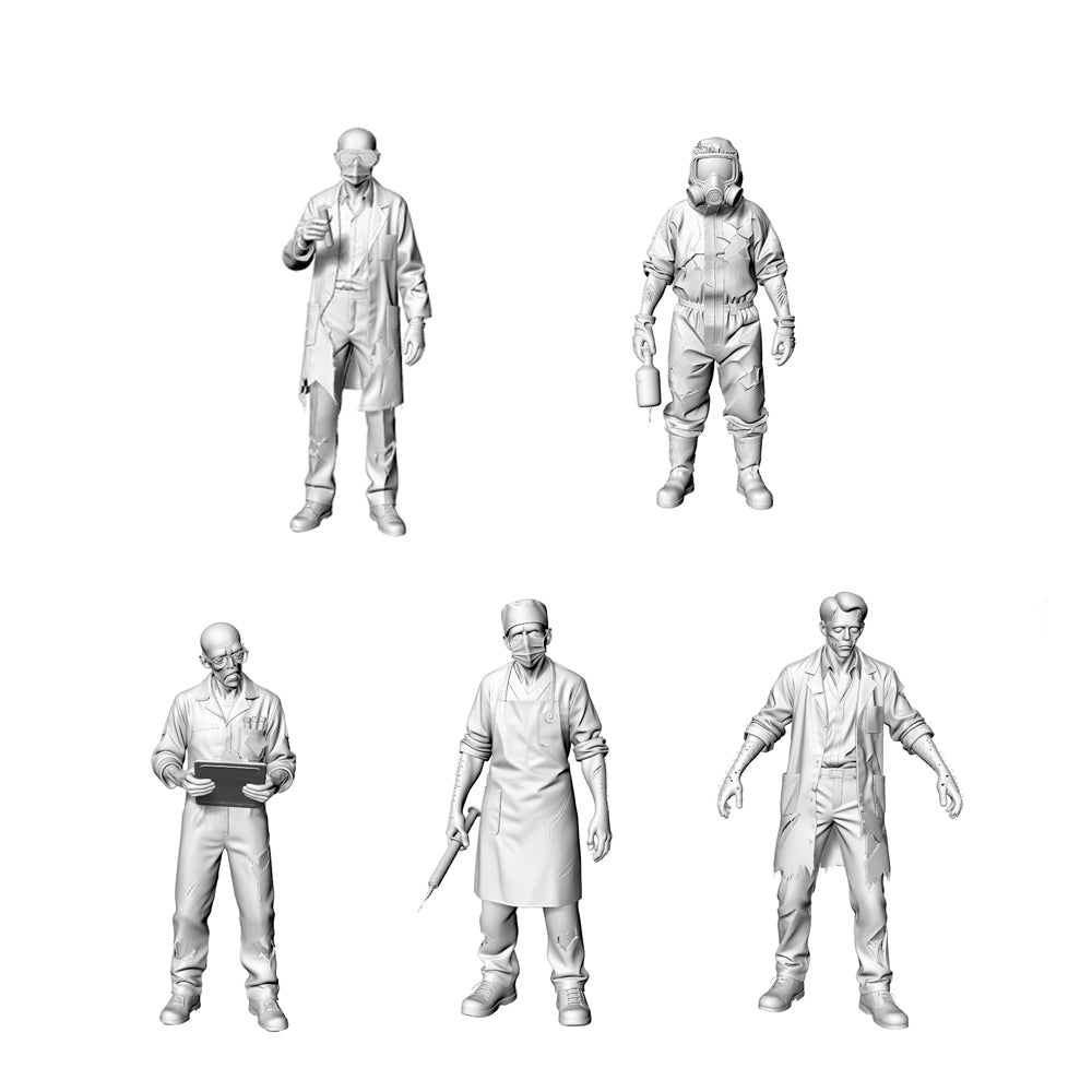 MRY-SFW LYGR320 3D Printed Post-Apocalyptic Lab Zombies 5PCS Miniature for Painting 3D Printed Resin Model Kit by SSMODEL