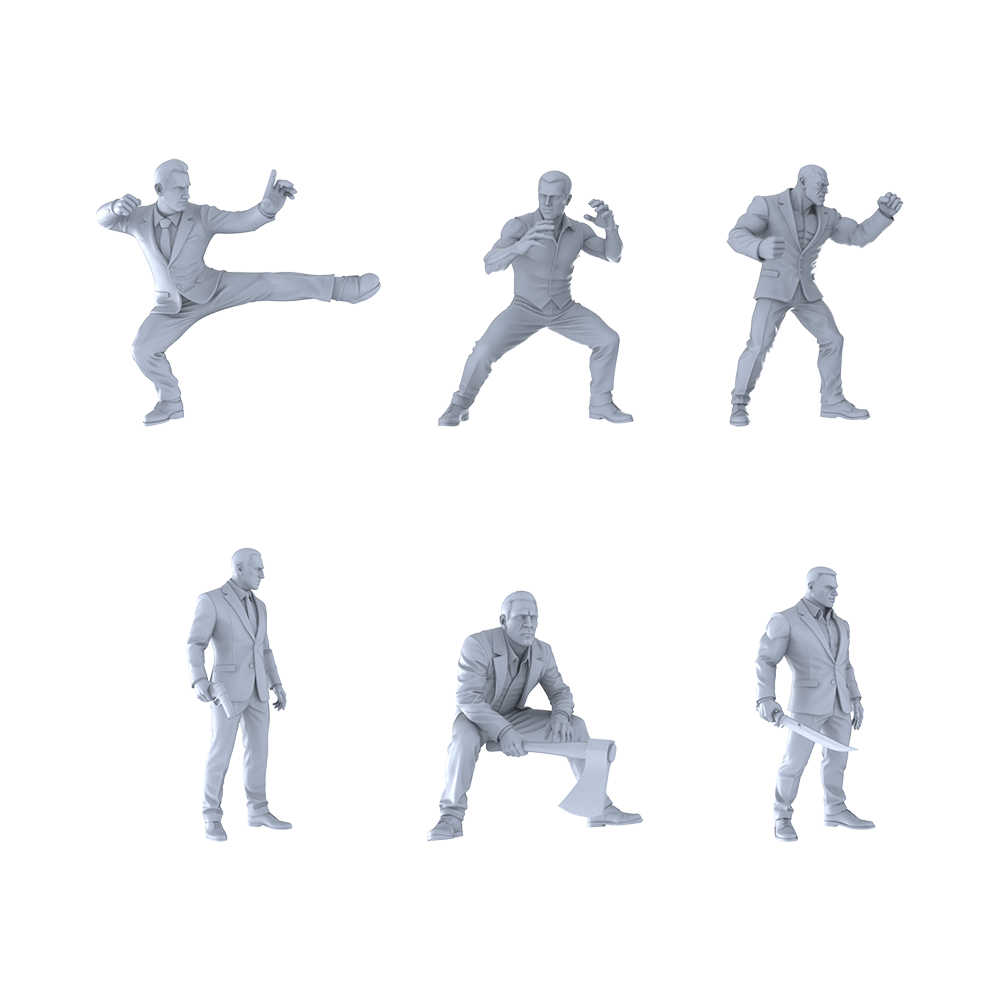 MRY-SFW LYTR472 Modern Urban Suit Thugs Combat Group of 6 Miniature Car Diorama Figures Scene Props Accessories Resin 3D Printed Resin Model Kit by SSMODEL