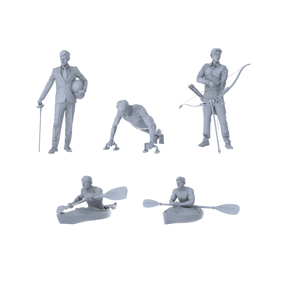 MRY-SFW LYTR486 Modern Athletes All-Round Competition Group of 5 Miniature Car Diorama Figures Scene Props Accessories Resin 3D Printed Resin Model Kit by SSMODEL Main image