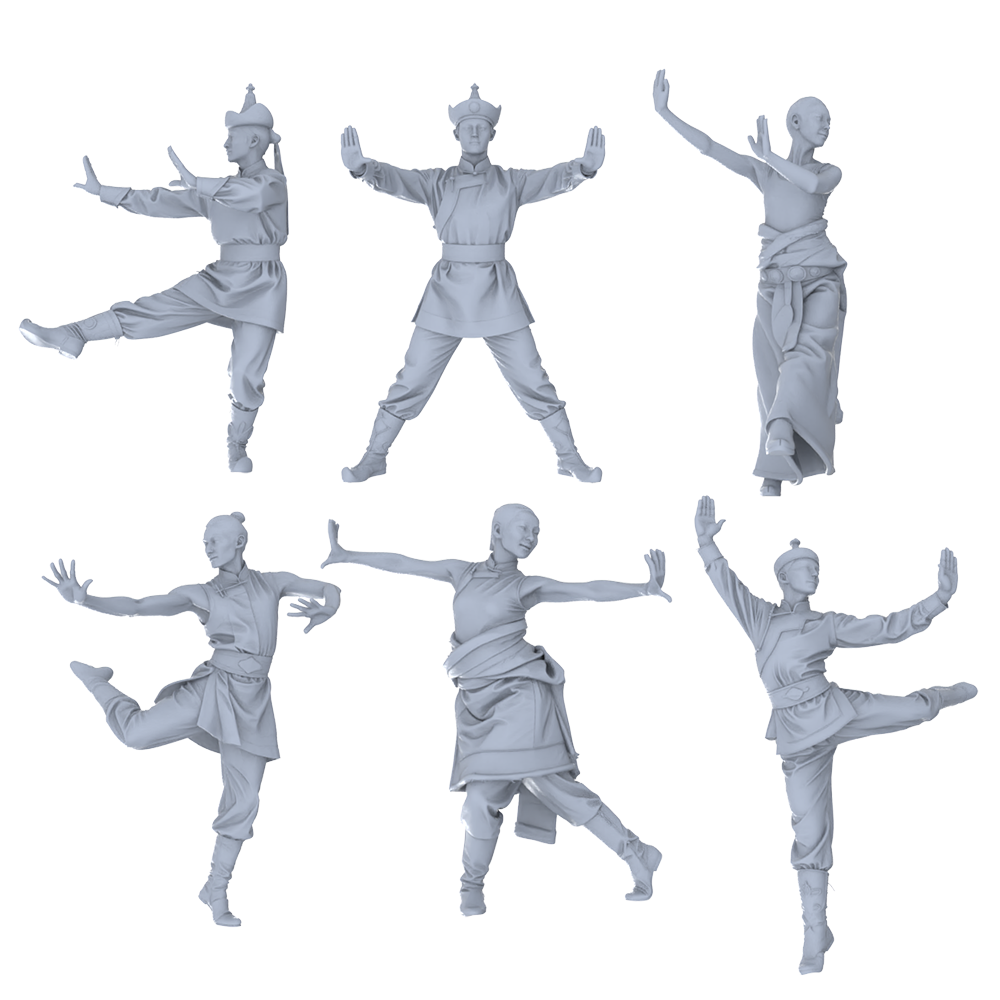MRY-SFW LYTR759 Mongolian Traditional Dance Figure 6 pcs Miniature Car Diorama Figures Scene Props Accessories Resin 3D Printed Resin Model Kit by SSMODEL