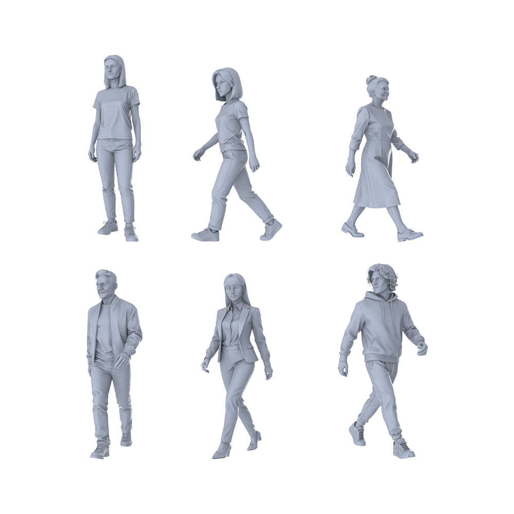 MRY-SFW LYTR370 Urban Pedestrians 6-Pack, Ideal Street, Tabletop Painting Miniature Car Diorama Figures Scene Props Accessories Resin 3D Printed Resin Model Kit by SSMODEL