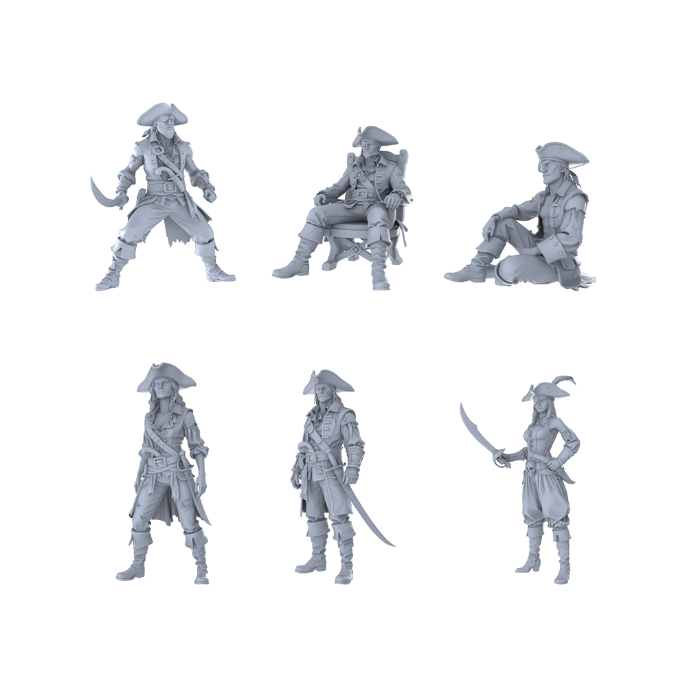 MRY-SFW LYTR538 Age of Exploration Caribbean Pirates Six in Varied Poses Miniature Car Diorama Figures Scene Props Accessories Resin 3D Printed Resin Model Kit by SSMODEL