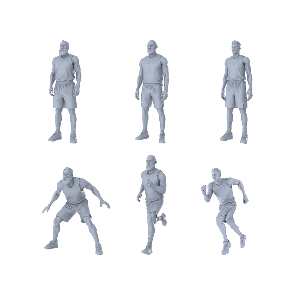 MRY-SFW LYTR493 Modern Basketball Players Court Action Group of 6 Miniature Car Diorama Figures Scene Props Accessories Resin 3D Printed Resin Model Kit by SSMODEL