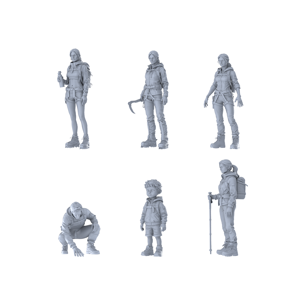 MRY-SFW LYTR668 Modern Outdoor Mountaineering Adventure Style Multi-Character Multi-Pose Six-Person Set Miniature Car Diorama Figures Scene Props Accessories Resin 3D Printed Resin Model Kit by SSMODEL