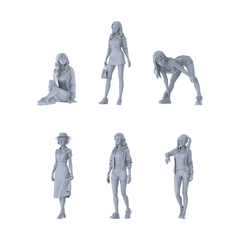 MRY-SFW LYTR662 Modern Fresh Daily Style Young Female Multi-Pose Six-Person Set Miniature Car Diorama Figures Scene Props Accessories Resin 3D Printed Resin Model Kit by SSMODEL