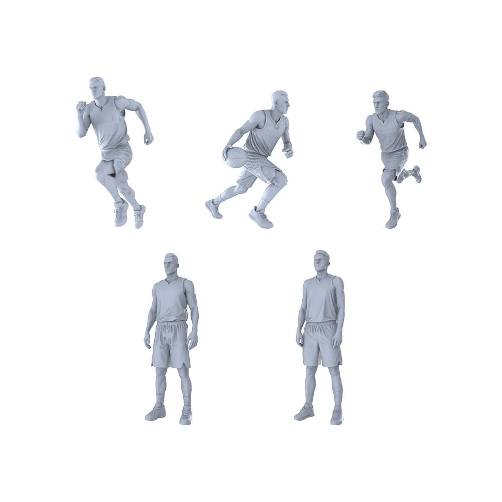 MRY-SFW LYTR494 Modern Basketball Players Dynamic Court Group of 5 Miniature Car Diorama Figures Scene Props Accessories Resin 3D Printed Resin Model Kit by SSMODEL