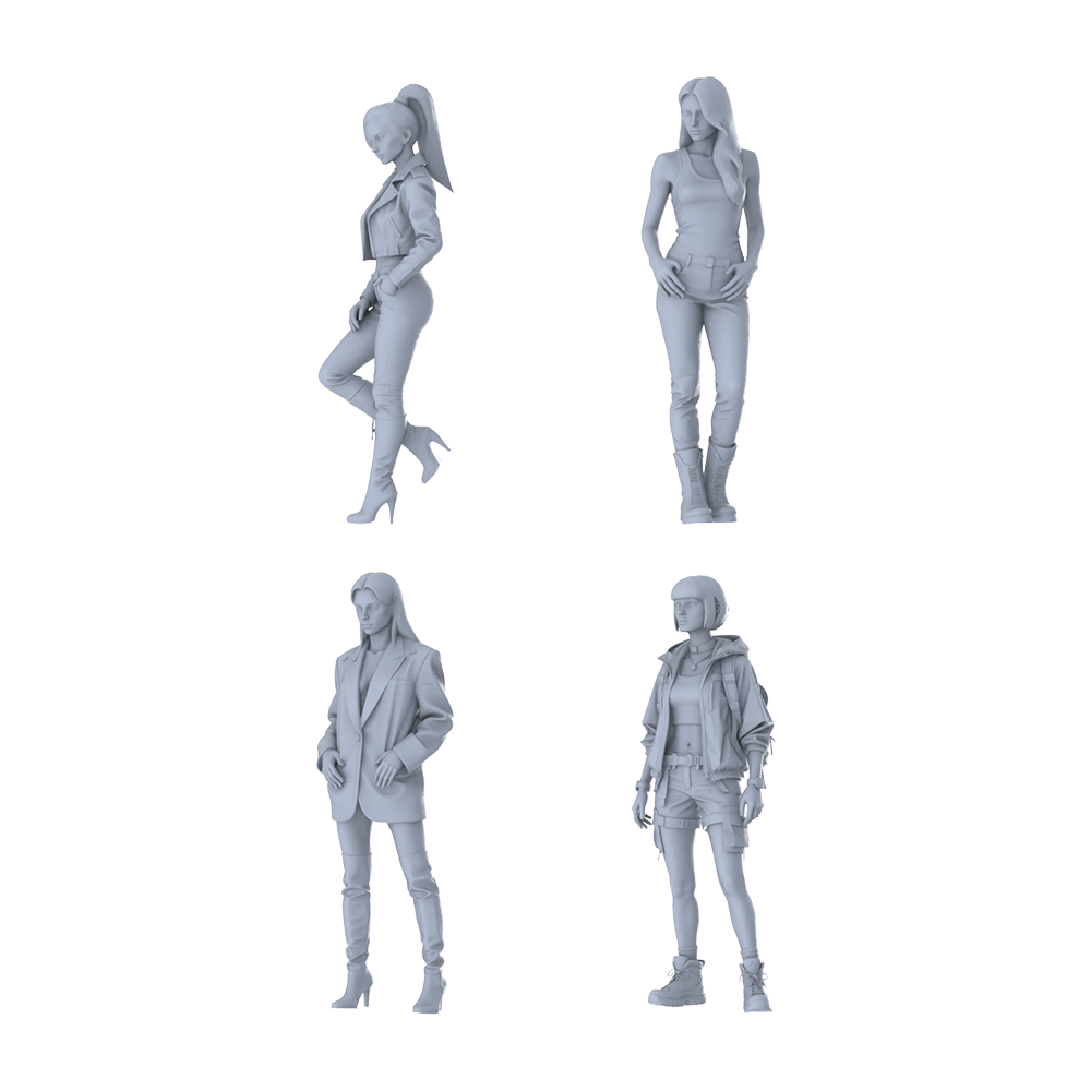 MRY-SFW LYTR642 Modern Multi-Style Young Female Multi-Pose Four-Person Set Miniature Car Diorama Figures Scene Props Accessories Resin 3D Printed Resin Model Kit by SSMODEL