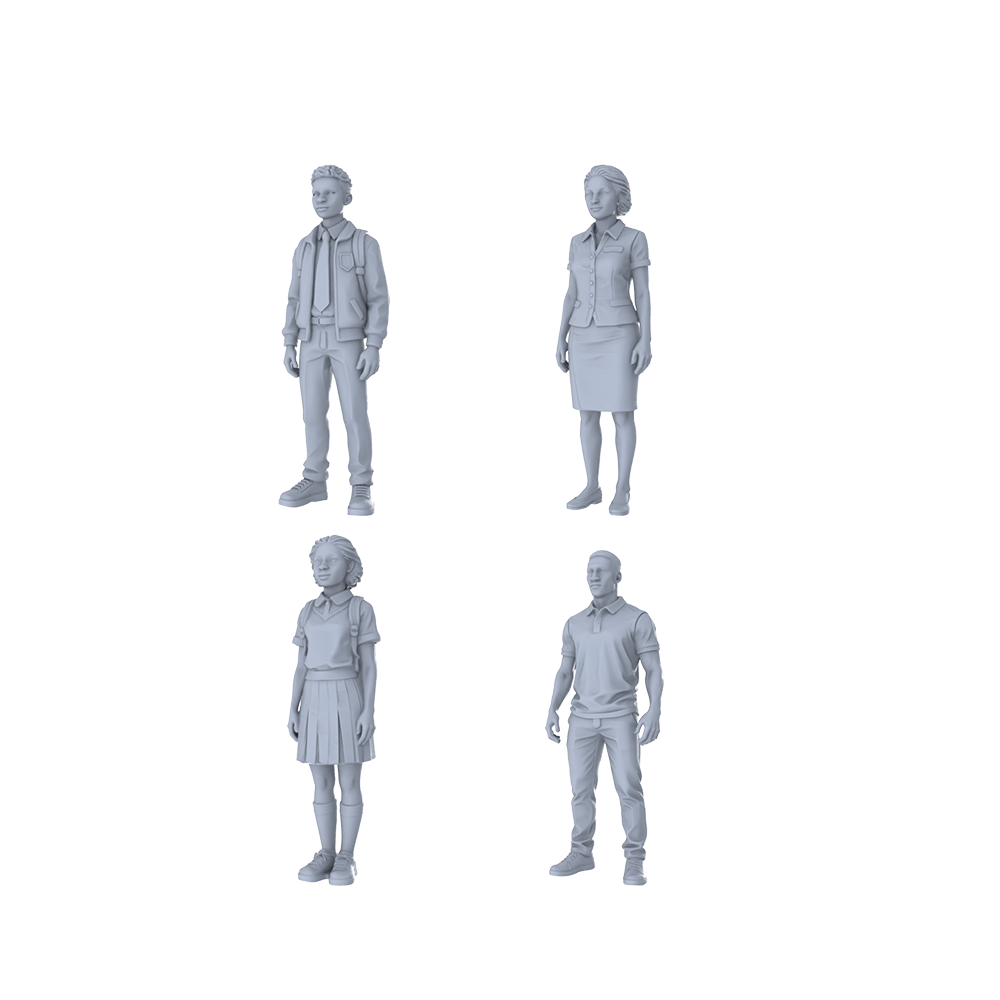 Yao's Studio LYTR311 Unpainted School Figures Miniatures 4-Pack | For Diorama & Hobby Painting Miniatures Diorama Resin Figures 3D Printed Resin Model Kit by SSMODEL