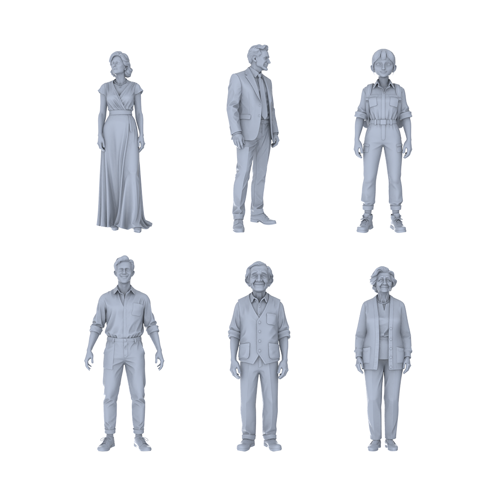 Yao's Studio LYTR203 Unpainted Miniature 6-Piece Set - Urban All-Age Scene Figures for Painting Enthusiasts Miniatures Diorama Resin Figures 3D Printed Resin Model Kit by SSMODEL