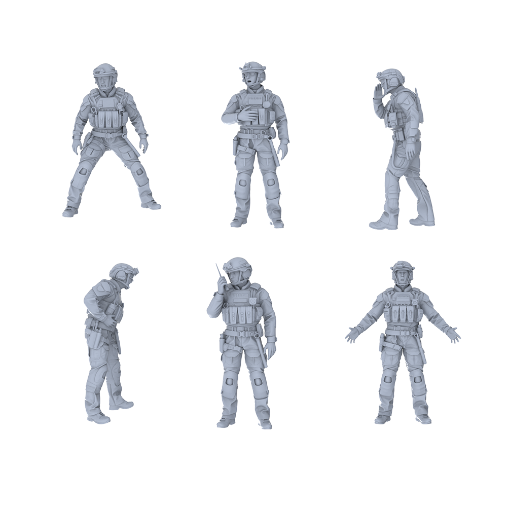MRY-SFW LYGR557 Modern Miami Special Forces Six-Person Shouting Group 3D Printed Resin Model Kit by SSMODEL