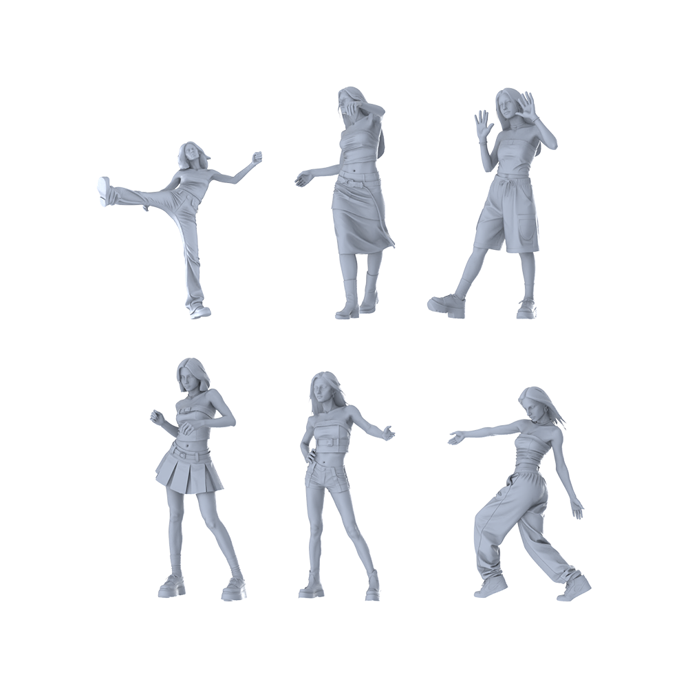 MRY-SFW LYTR656 Modern Street Dance Hot Girl Style Young Female Multi-Pose Six-Person Set Miniature Car Diorama Figures Scene Props Accessories Resin 3D Printed Resin Model Kit by SSMODEL