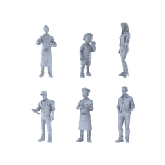 MRY-SFW LYTR474 Modern Street Food Workers Food Group of 6 Miniature Car Diorama Figures Scene Props Accessories Resin 3D Printed Resin Model Kit by SSMODEL