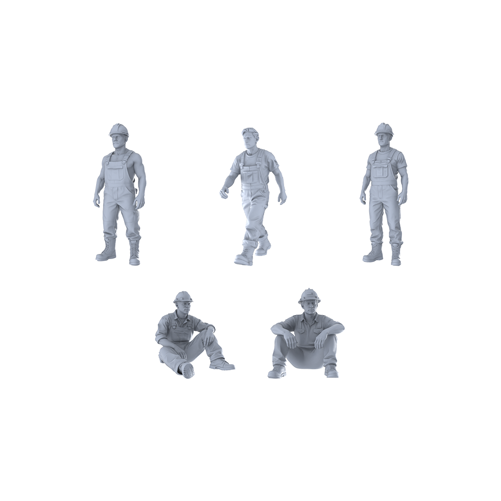 Detail view of Yao's Studio LYTR305 Unpainted Worker Miniatures 5-Pack | For Diorama, Hobby Painting & Scene Props Miniatures Diorama Resin Figures Model