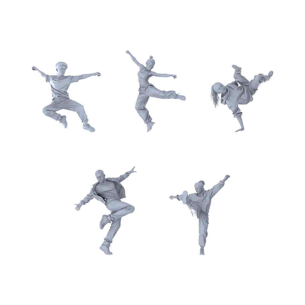 MRY-SFW LYTR554 Modern Street Hip-hop Dancers Pose Group of 5 Miniature Car Diorama Figures Scene Props Accessories Resin 3D Printed Resin Model Kit by SSMODEL