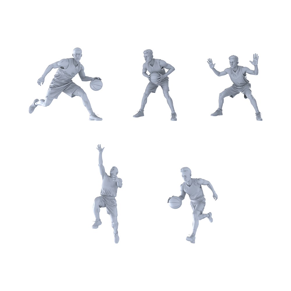 MRY-SFW LYTR550 Modern Court Basketball Players Pose Group of 5 Miniature Car Diorama Figures Scene Props Accessories Resin 3D Printed Resin Model Kit by SSMODEL
