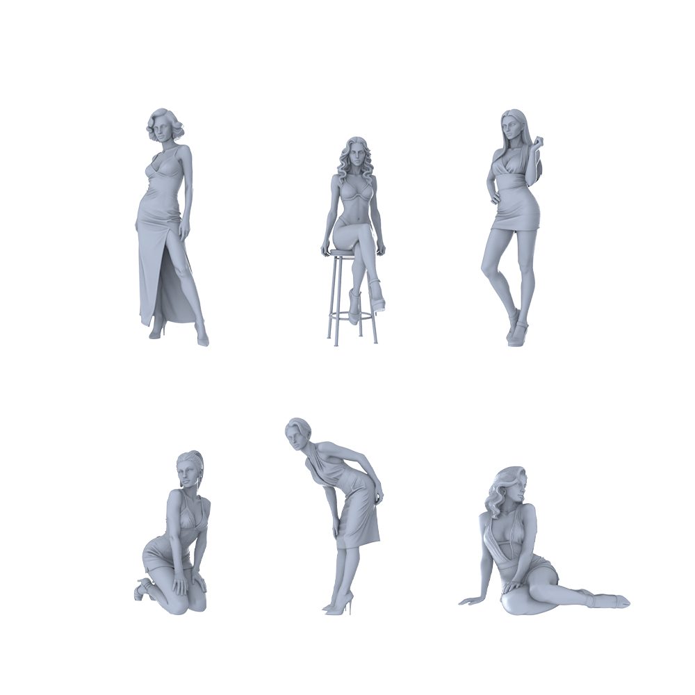 MRY-SFW LYTR441 Gala Glamour Hexad 6-Figure Set,  Party Diva, DIY Paintingation Miniature Car Diorama Figures Scene Props Accessories Resin 3D Printed Resin Model Kit by SSMODEL