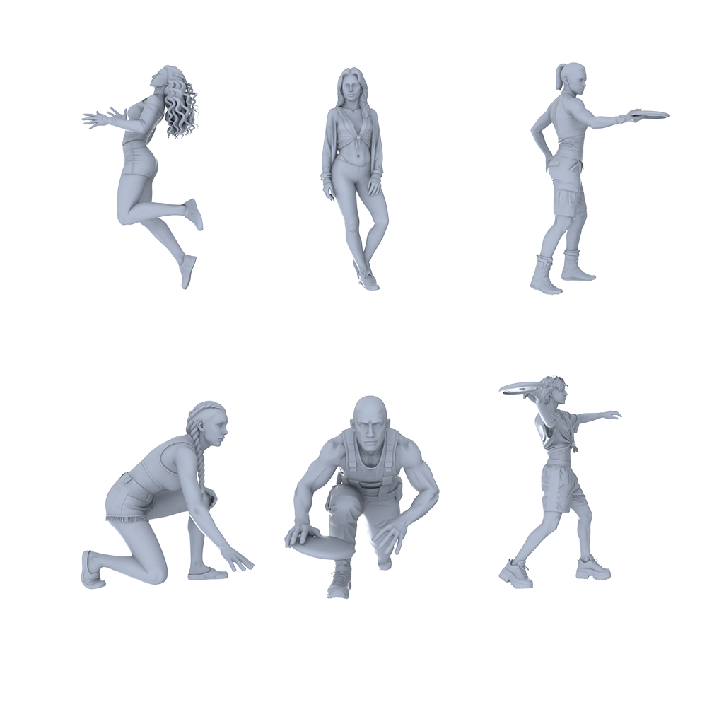 MRY-SFW LYTR732 Modern Frisbee Sports Figure 6 pcs Miniature Car Diorama Figures Scene Props Accessories Resin 3D Printed Resin Model Kit by SSMODEL