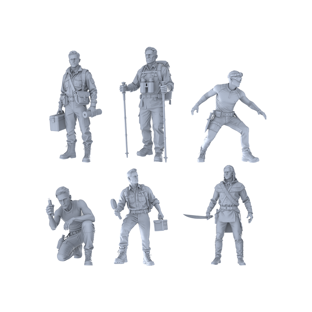 MRY-SFW LYTR413 Wilderness Exploration Hexad 6-Figure Set,  Outdoor Survival Team, DIY Paintingation Miniature Car Diorama Figures Scene Props Accessories Resin 3D Printed Resin Model Kit by SSMODEL