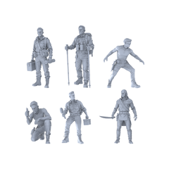 MRY-SFW LYTR413 Wilderness Exploration Hexad 6-Figure Set,  Outdoor Survival Team, DIY Paintingation Miniature Car Diorama Figures Scene Props Accessories Resin 3D Printed Resin Model Kit by SSMODEL