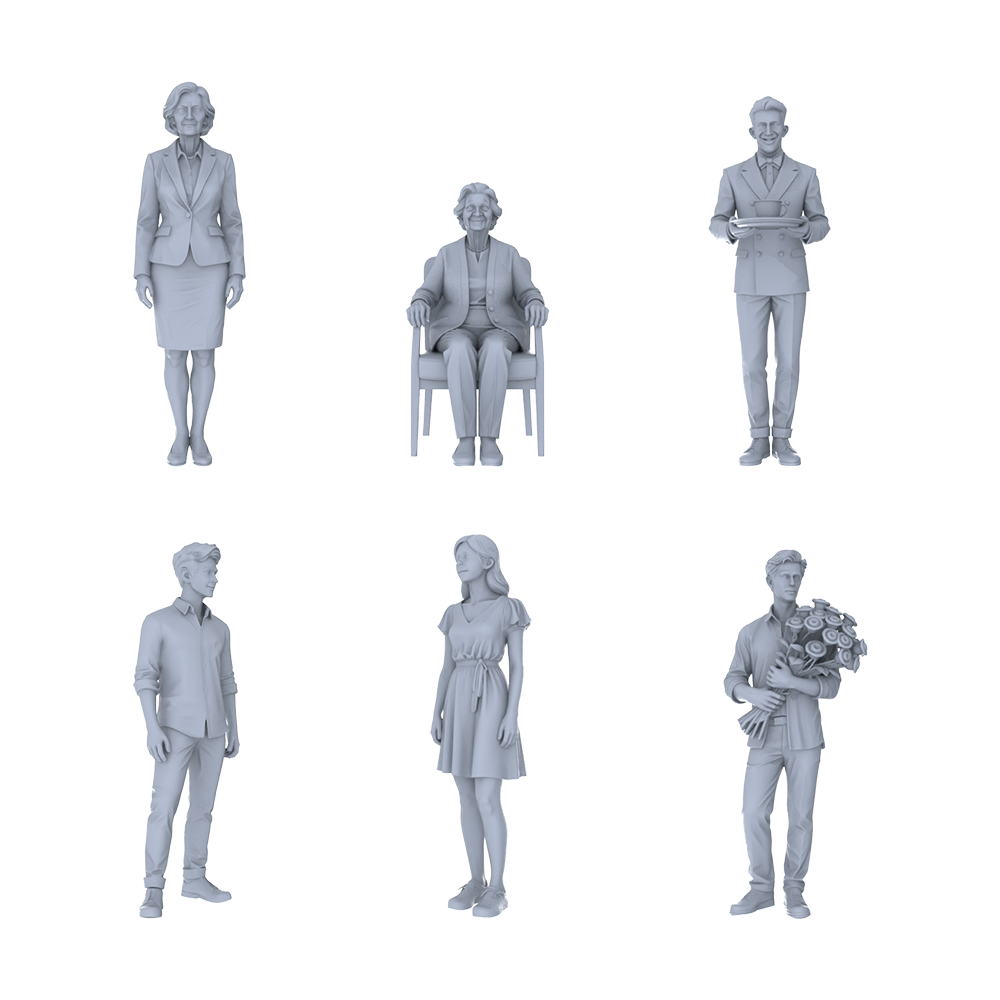 Yao's Studio LYTR204  Unpainted Miniature 6-Piece Set - Caf¡§| & Date Scene Urban Figures for Realistic Dioramas Miniatures Diorama Resin Figures 3D Printed Resin Model Kit by SSMODEL