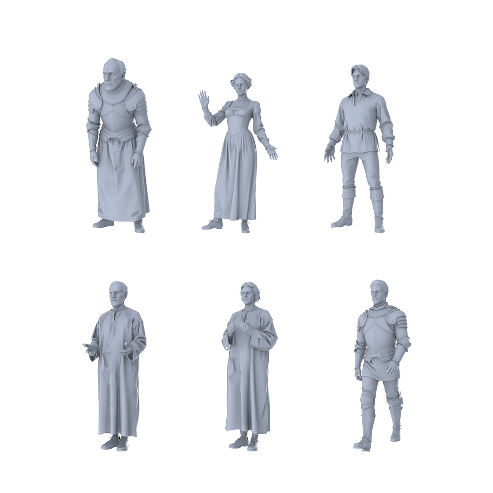 MRY-SFW LYTR545 Medieval European Characters Interactive Group of Six Miniature Car Diorama Figures Scene Props Accessories Resin 3D Printed Resin Model Kit by SSMODEL