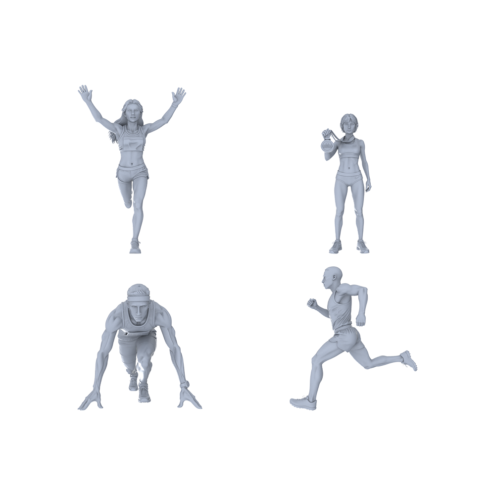 Yao's Studio LYTR140  Urban Leisure Sports & Lifestyle Scene Resin Miniature Model 4-Set Set - Sports & Casual Figures Unpainted DIY Model Painting Urban Scene Decor 1set 3D Printed Resin Model Kit by SSMODEL
