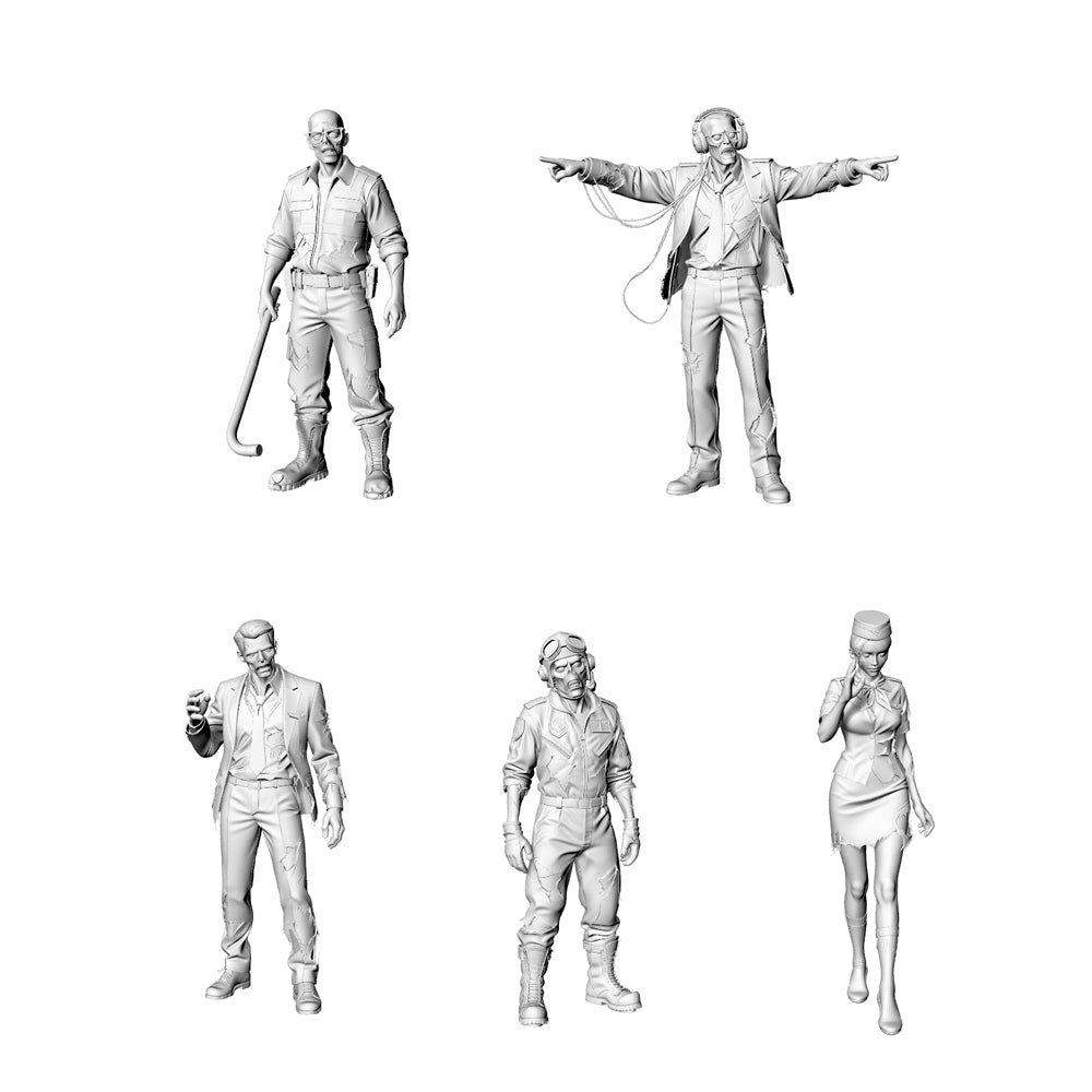 MRY-SFW LYGR317 3D Printed Airport & Airline Crew Zombies Set - Pilot, Flight Attendants, Security, Air Traffic Controller Model Kit 3D Printed Resin Model Kit by SSMODEL