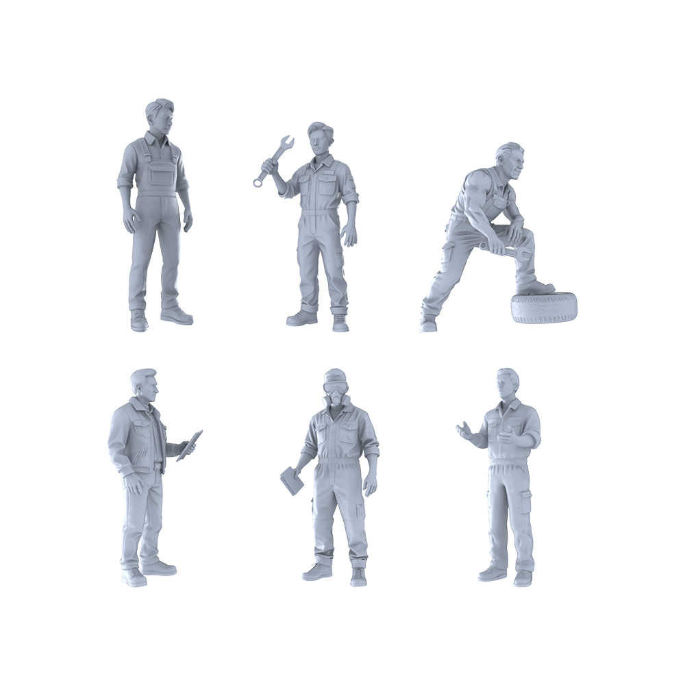 MRY-SFW LYTR480 Modern Auto Repair Shop Mechanics Repair Group of 6 Miniature Car Diorama Figures Scene Props Accessories Resin 3D Printed Resin Model Kit by SSMODEL