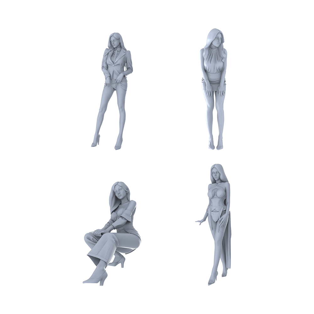 MRY-SFW LYTR434 Urban Chic Quartet 4-Figure Set,  Fashionista, DIY Paintingation Miniature Car Diorama Figures Scene Props Accessories Resin 3D Printed Resin Model Kit by SSMODEL