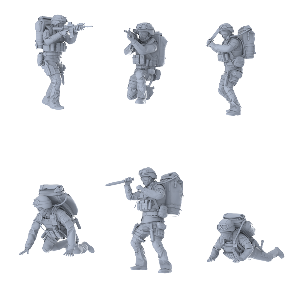 MRY-SFW LYGR442 Modern Chinese Highland Border Soldiers Six-Person Battle Move 3D Printed Resin Model Kit by SSMODEL