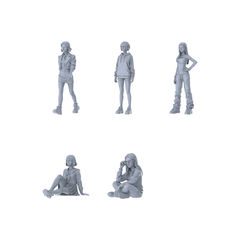 MRY-SFW LYTR647 Modern Youthful Multi-Style Young Female Multi-Pose Five-Person Set Miniature Car Diorama Figures Scene Props Accessories Resin 3D Printed Resin Model Kit by SSMODEL