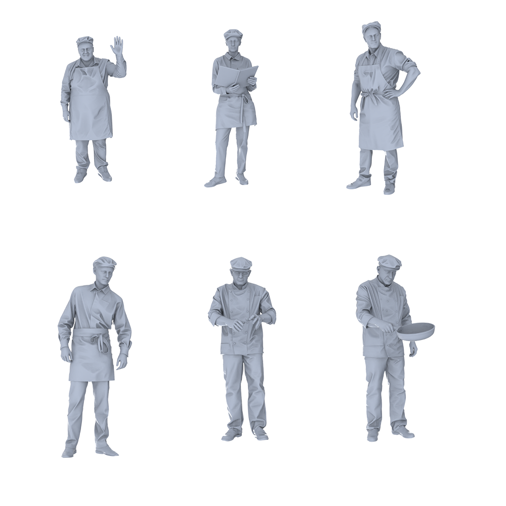 MRY-SFW LYTR684 Modern Figure Chef Food Service 6 pcs Miniature Car Diorama Figures Scene Props Accessories Resin 3D Printed Resin Model Kit by SSMODEL
