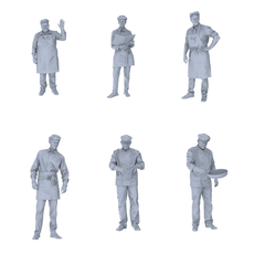 MRY-SFW LYTR684 Modern Figure Chef Food Service 6 pcs Miniature Car Diorama Figures Scene Props Accessories Resin 3D Printed Resin Model Kit by SSMODEL
