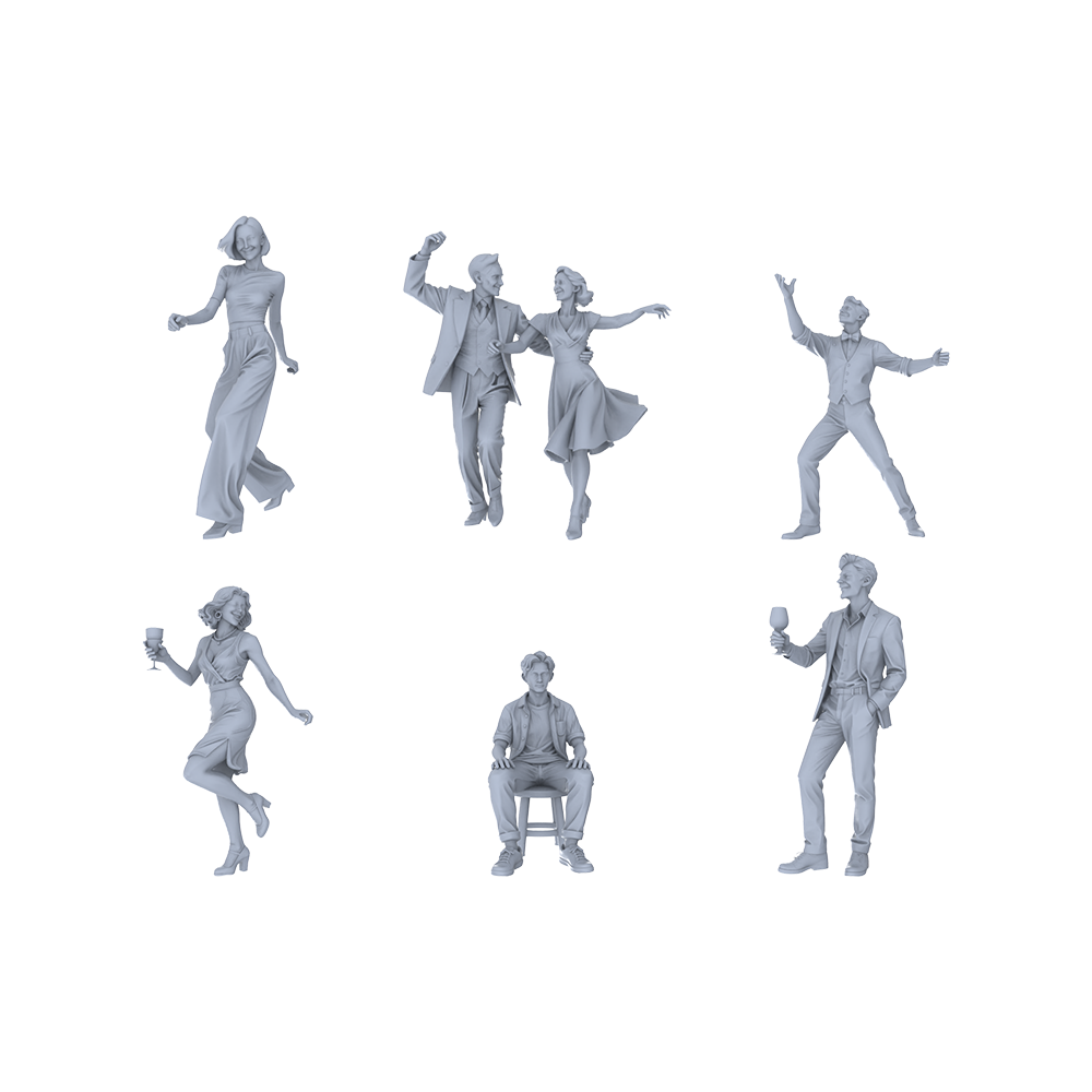 Yao's Studio LYTR215 Unpainted Miniature 6-Piece Set - Party Crowd Models for Lifelike Diorama Projects Miniatures Diorama Resin Figures 3D Printed Resin Model Kit by SSMODEL
