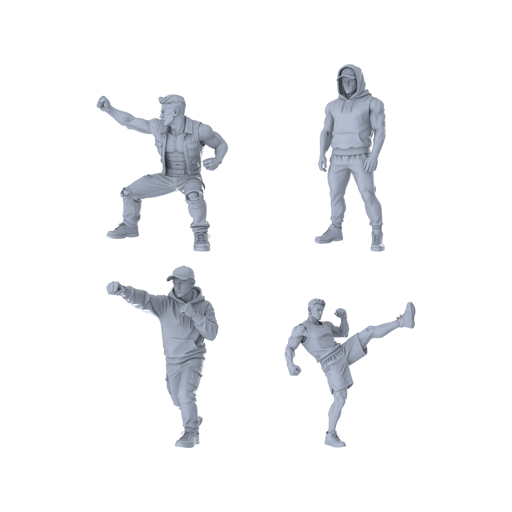 Yao's Studio LYTR321  Unpainted Combat Action Miniatures 4-Pack | For Diorama & Hobby Painting Miniatures Diorama Resin Figures 3D Printed Resin Model Kit by SSMODEL