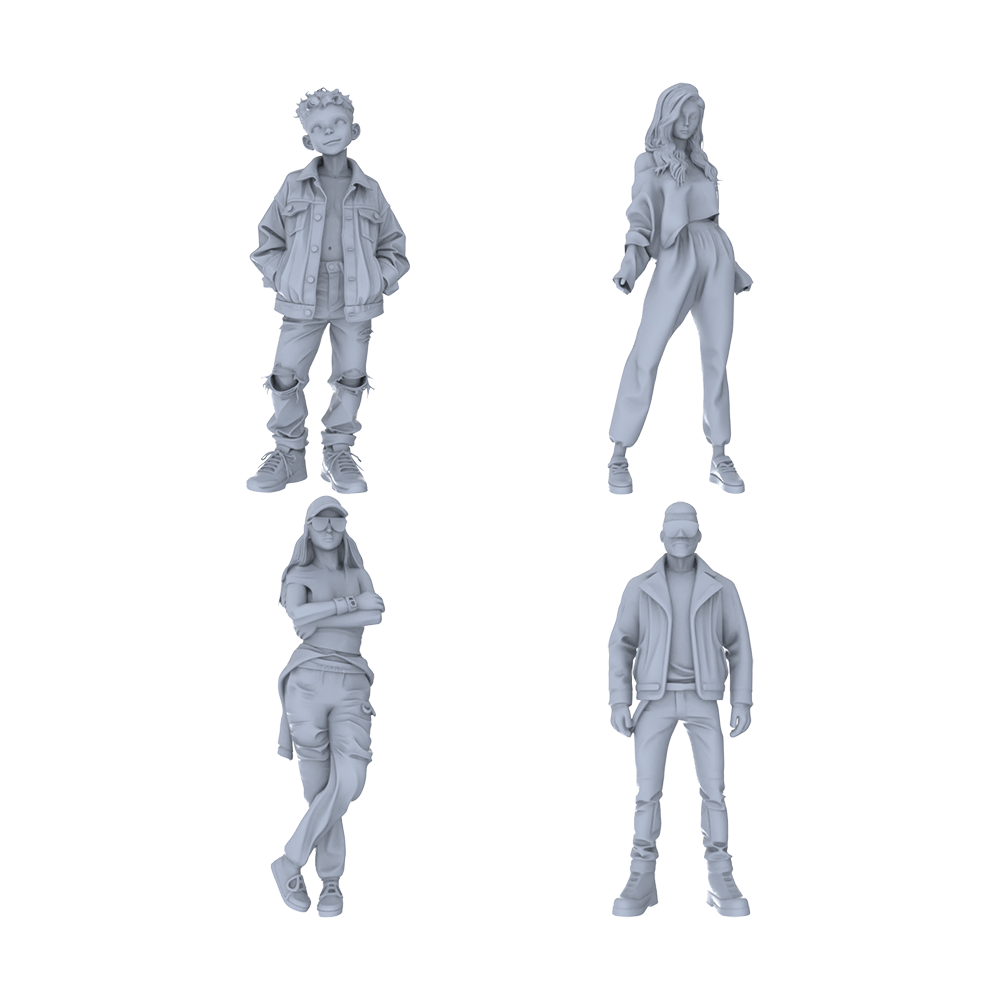 Yao's Studio LYTR222 For Diorama & Painting Enthusiasts: 4-Piece Unpainted Miniature Set - Trendy Urban Youths for Street Scene Building Miniatures Diorama Resin Figures 3D Printed Resin Model Kit by SSMODEL