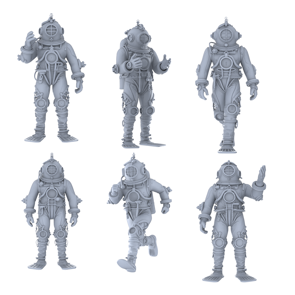 MRY-SFW LYGR471 Historical Divers Six-Person Daily Routine 3D Printed Resin Model Kit by SSMODEL