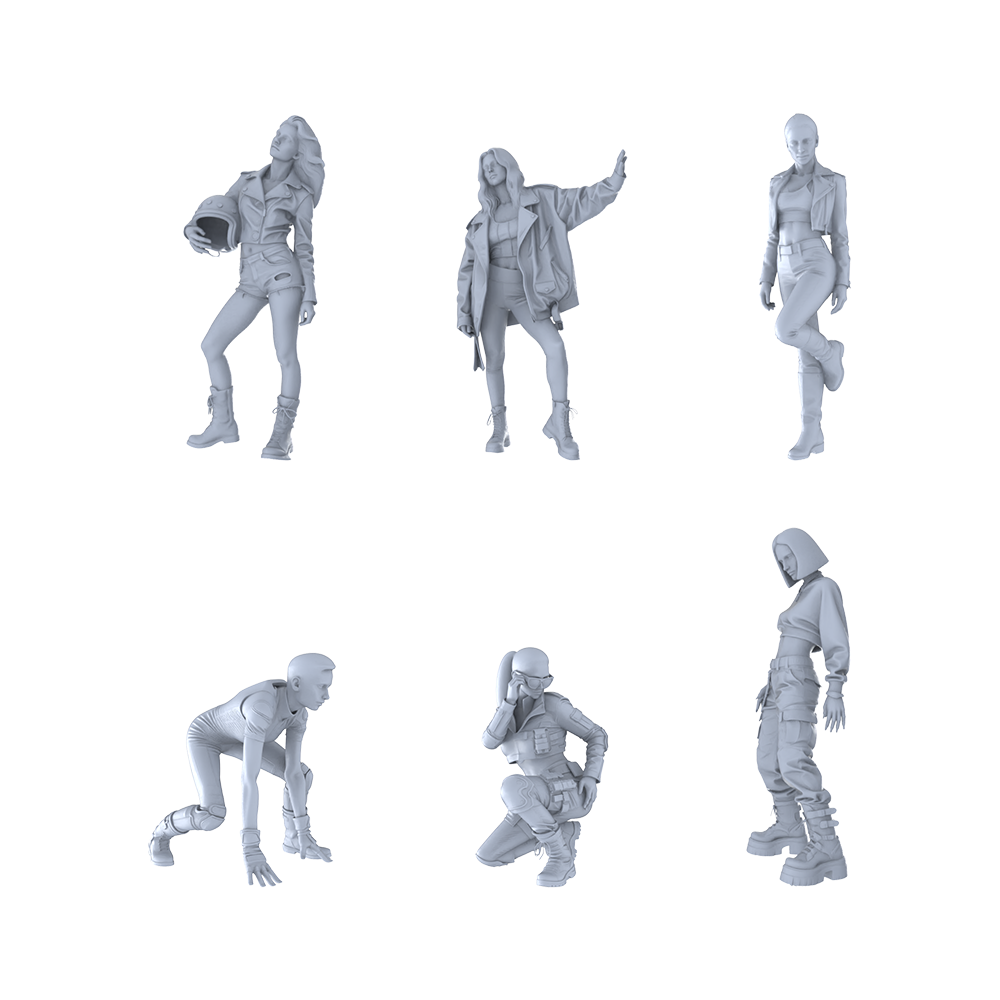 MRY-SFW LYTR512 Modern Street Trend Women Cool Group of 6 Miniature Car Diorama Figures Scene Props Accessories Resin 3D Printed Resin Model Kit by SSMODEL